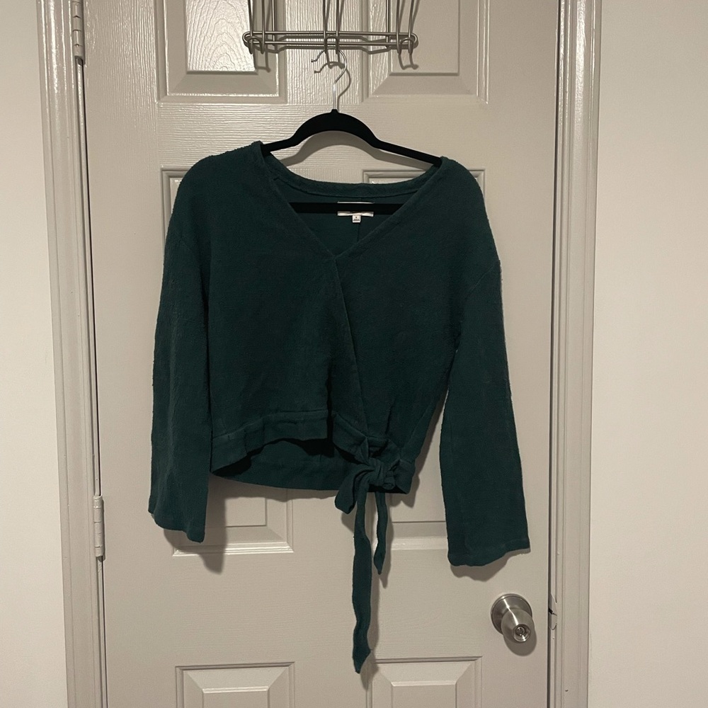 Madewell Texture and Thread Green Tie-Waist Long Sleeve Top